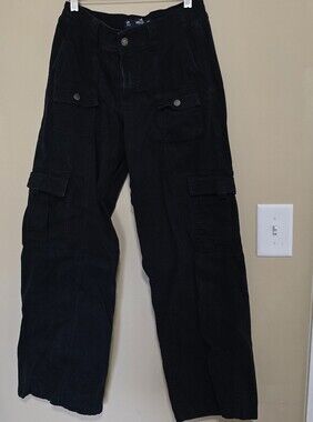 Hollister Black Women's Cargo Pants with Flap Pockets